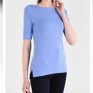 NEW LAUREN RALPH LAUREN Large Womens COTTON-BLEND BOATNECK Blue Shirt NWT
